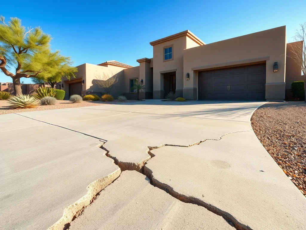 Sunken concrete driveway slab in front of a Scottsdale desert-modern home