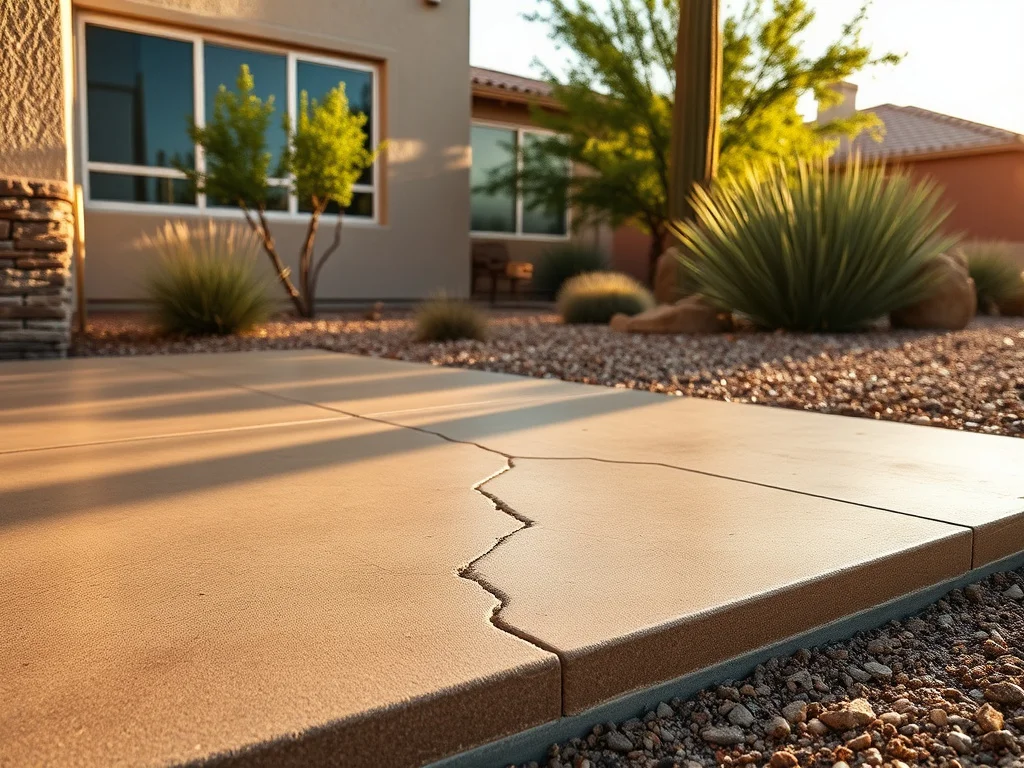 Before and after comparison of a sunken Scottsdale patio slab lifted back to level
