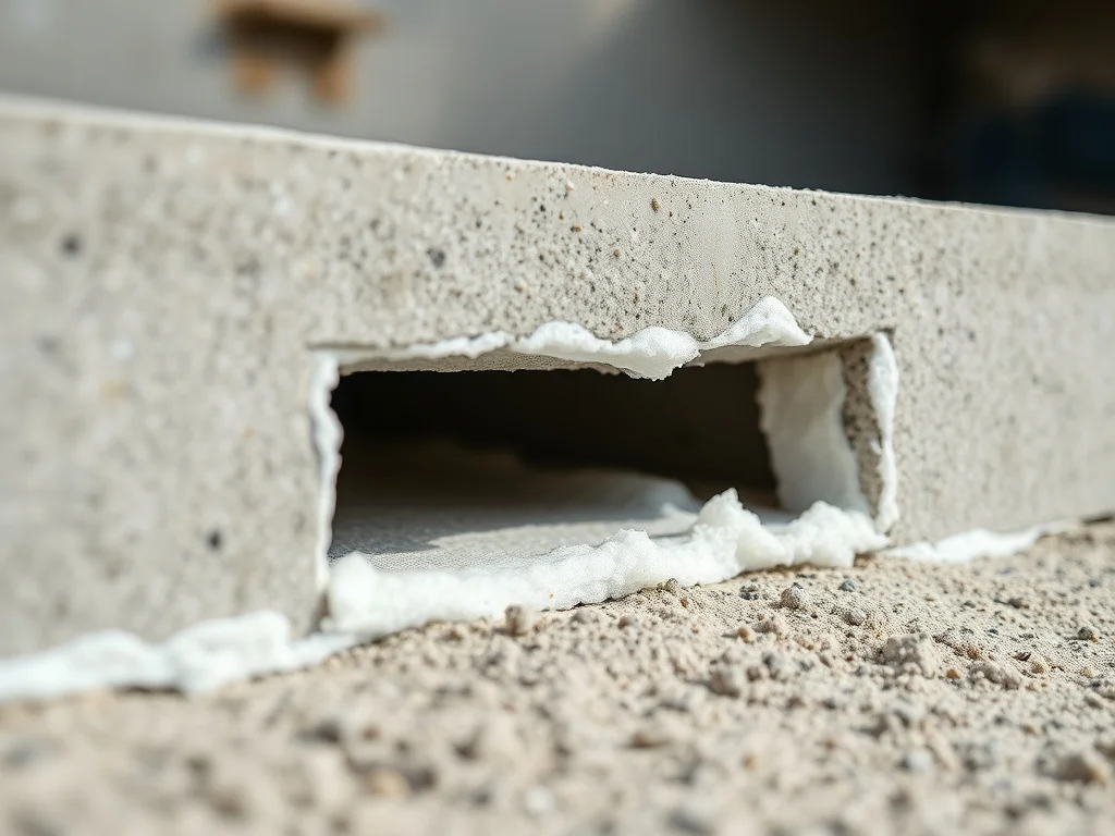 Close-up of polyurethane foam expanding beneath a concrete slab to fill a void